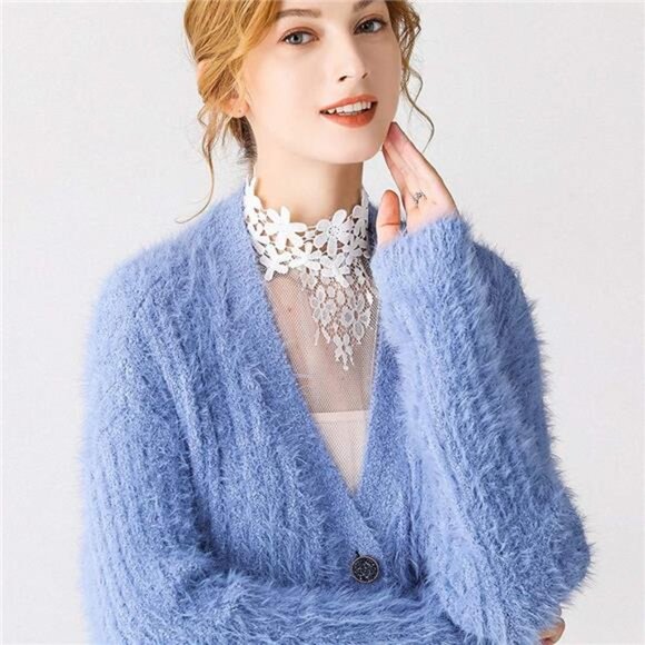 Women's Lace Floral False Faux Collar Shirt Fake Collar Half Shirt - Picture 3 of 6